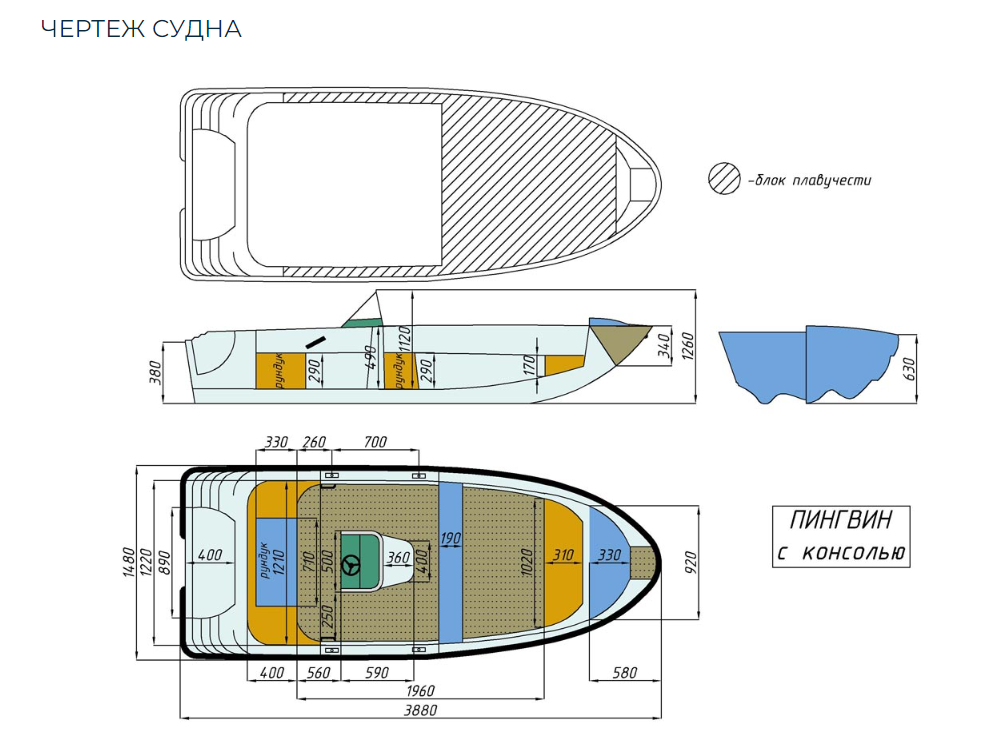 Стеклопластиковая лодка Пингвин с консолью (тримаран) в Ярославле